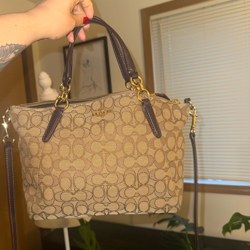 Coach Brown and Tan Signature Crossbody
